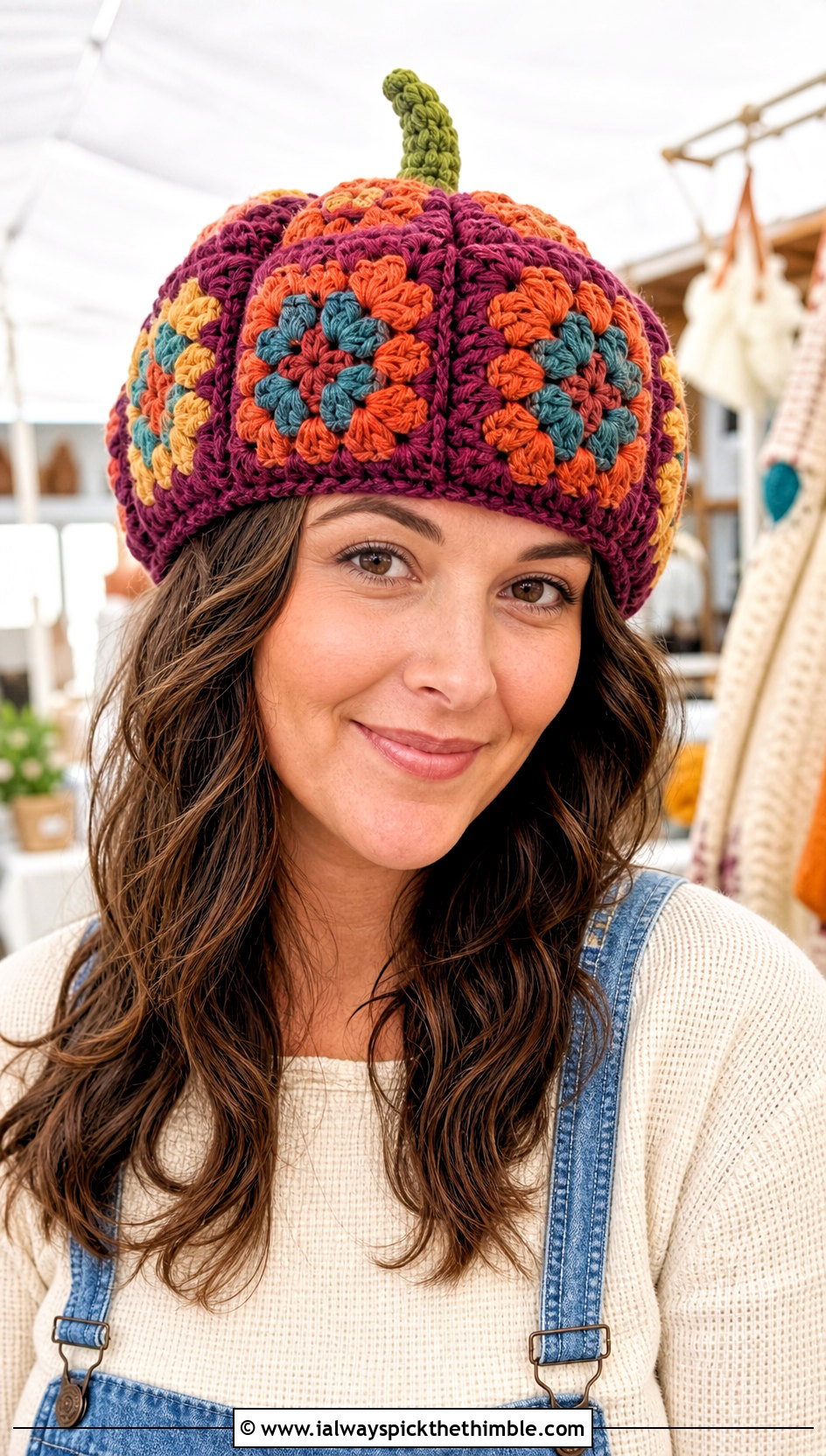 Granny Square Pumpkin Hat With Overalls - 25 crochet pumpkin hat outfit ideas