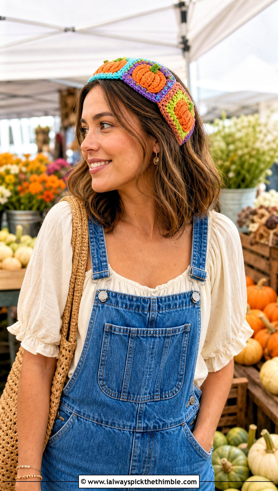 Granny Square Pumpkin Headband With Overalls - 25 crochet pumpkin headband outfit ideas