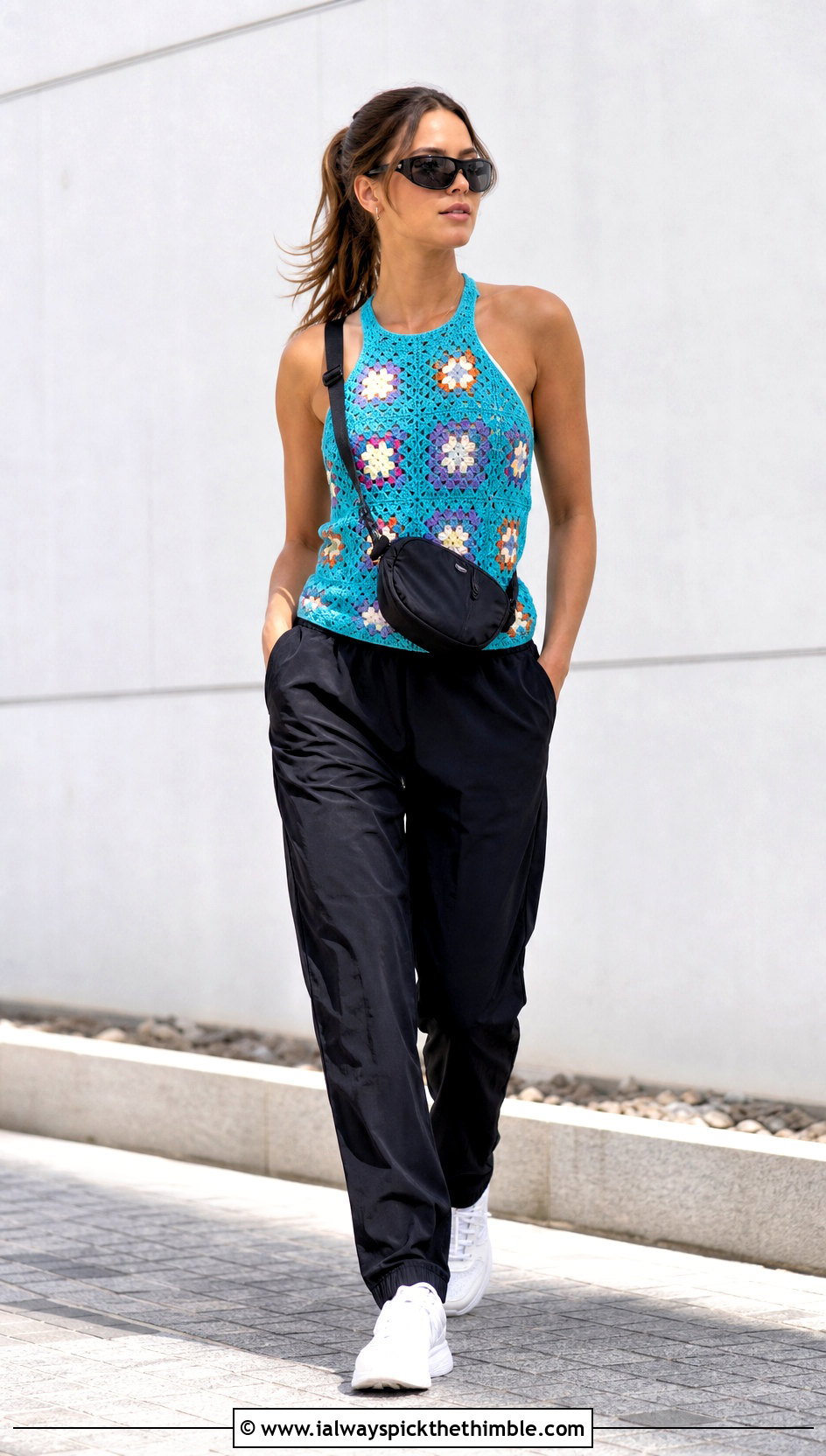 Granny Square Racerback Top With Track Pants - 25 granny squares top outfit ideas