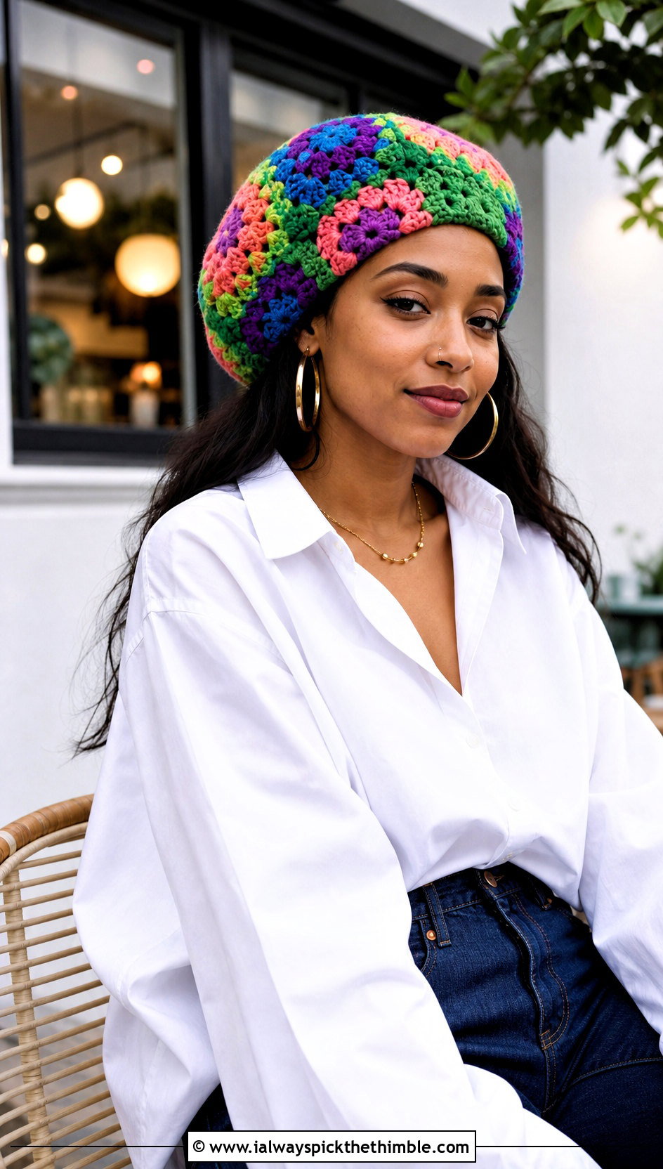 Granny Square Rasta Tam With White Shirt - 25 crochet rasta hats outfit ideas