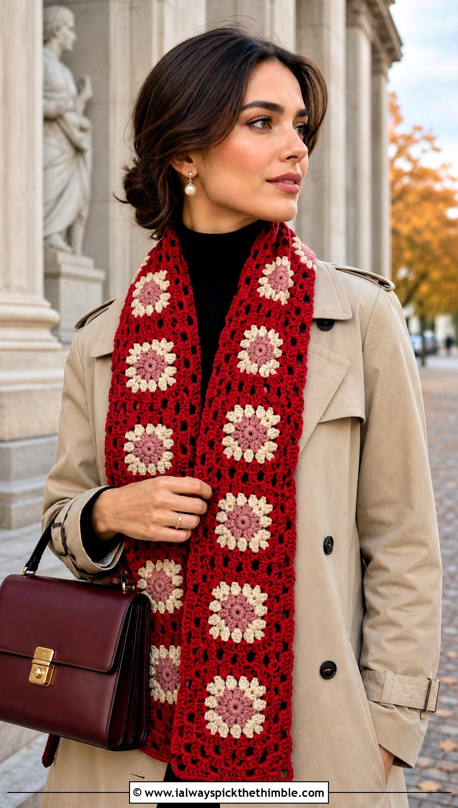 Granny Square Red Crochet Scarf With Trench Coat - 20 taylor swift red crochet scarf outfit ideas