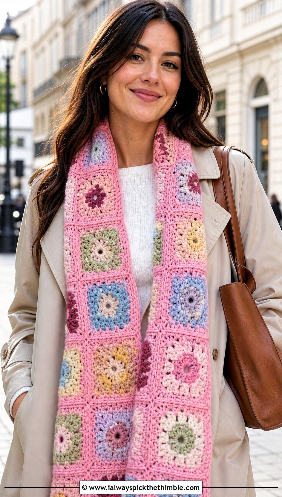 Granny Square Scarf With Trench Coat - 25 Granny Square Outfit ideas