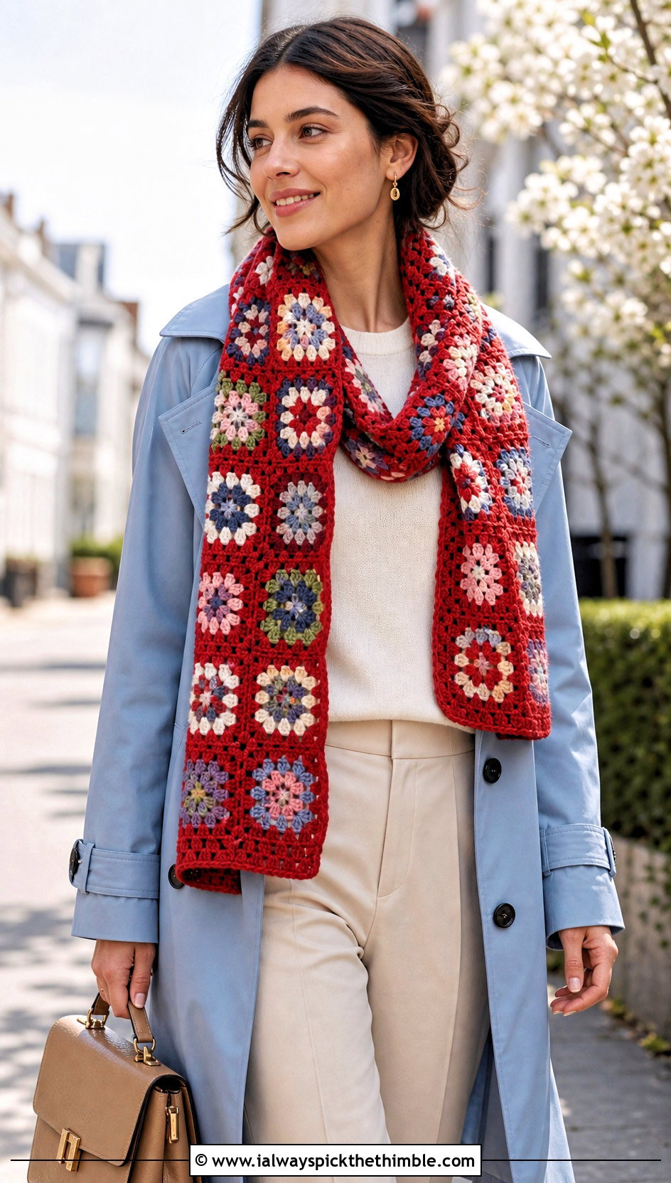 Granny Square Scarf Wrap With Trench Coat - 20 granny square wrap outfit ideas