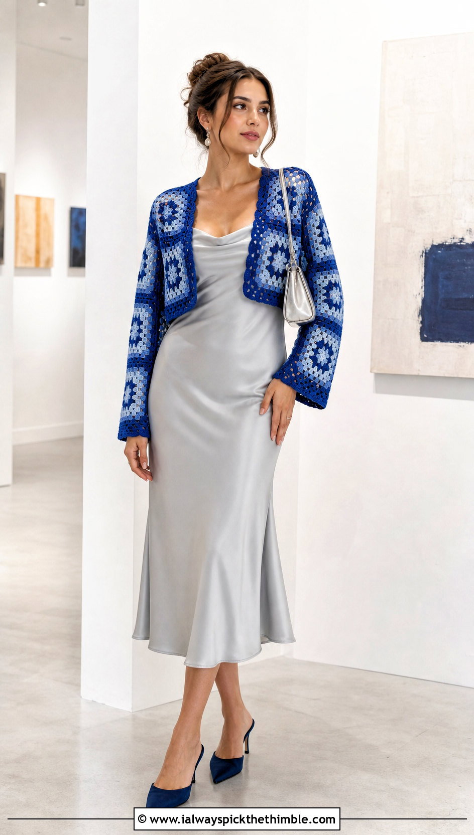 Granny Square Shrug With Satin Slip Dress - 25 Granny Square Outfit ideas