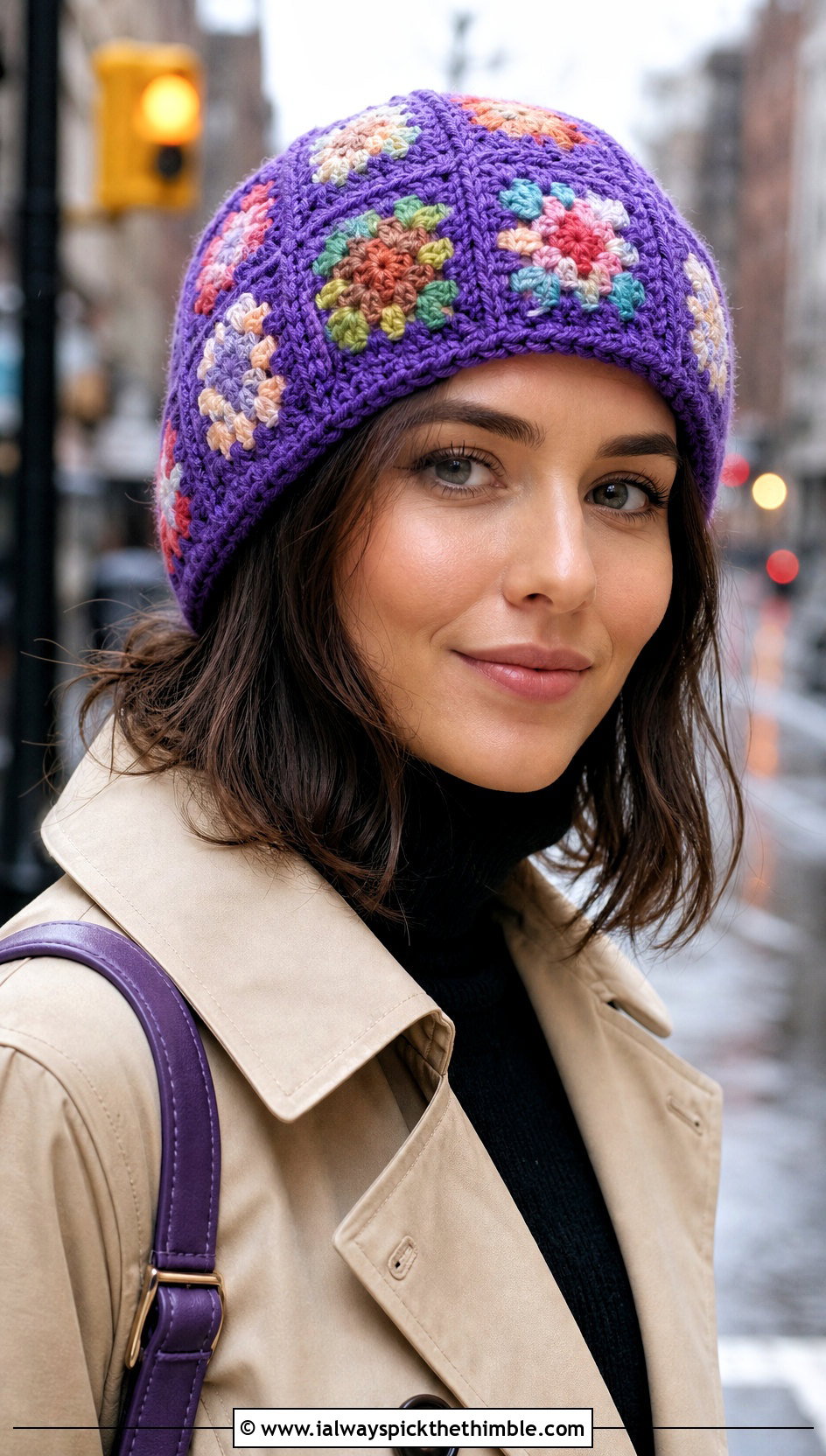 Granny Square Size 4 Yarn Crochet Beanie With Trench Coat - 20 Crochet Beanie Size 4 Yarn outfit ideas