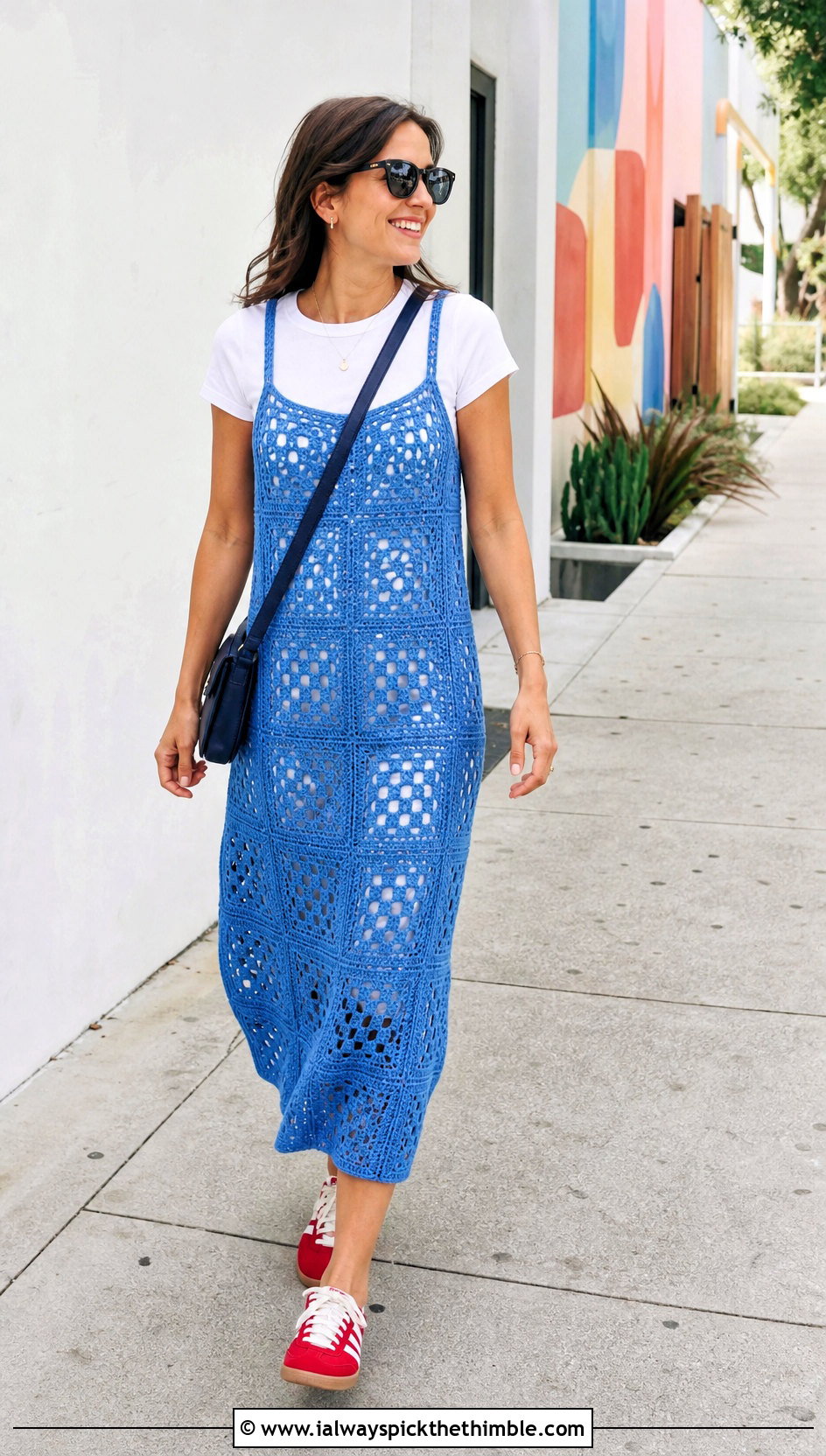 Granny Square Slip Dress Over White T Shirt - 25 Granny Square Outfit ideas
