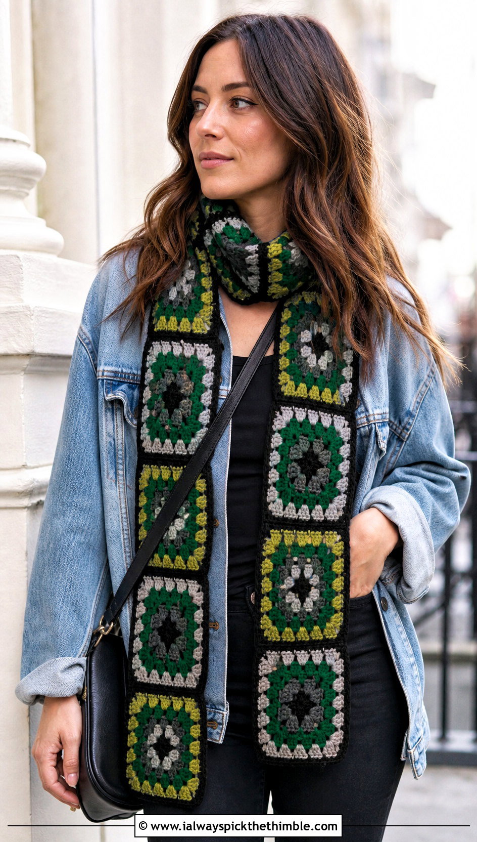 Granny Square Slytherin Crochet Scarf With Denim Jacket - 20 slytherin crochet scarf outfit ideas