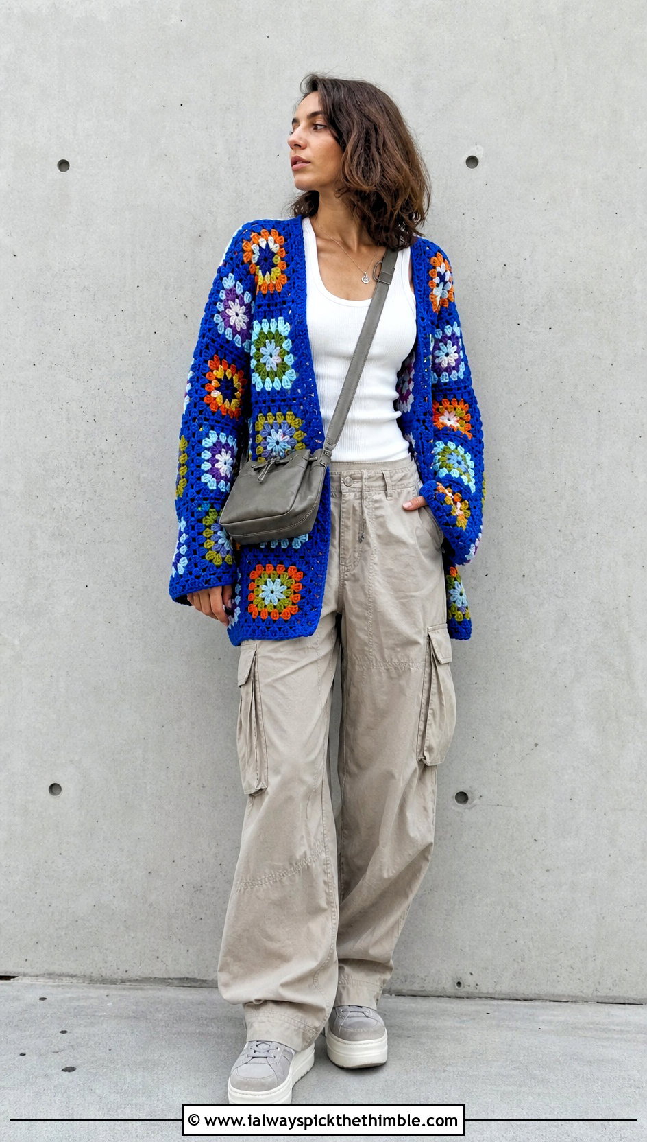 Granny Square Sport Weight Crochet Cardigan With Cargo Pants - 20 Crochet Cardigan Sport Weight Yarn outfit ideas