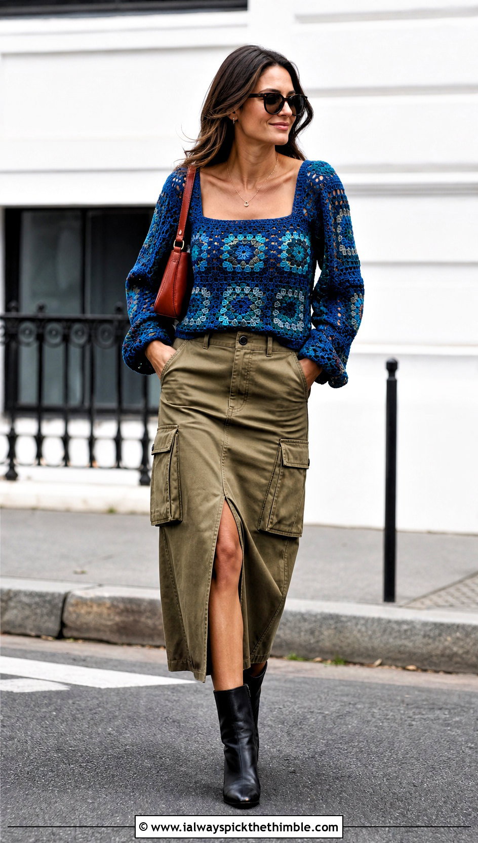 Granny Square Square Neck Top With Utility Skirt - 25 granny square crochet top outfit ideas
