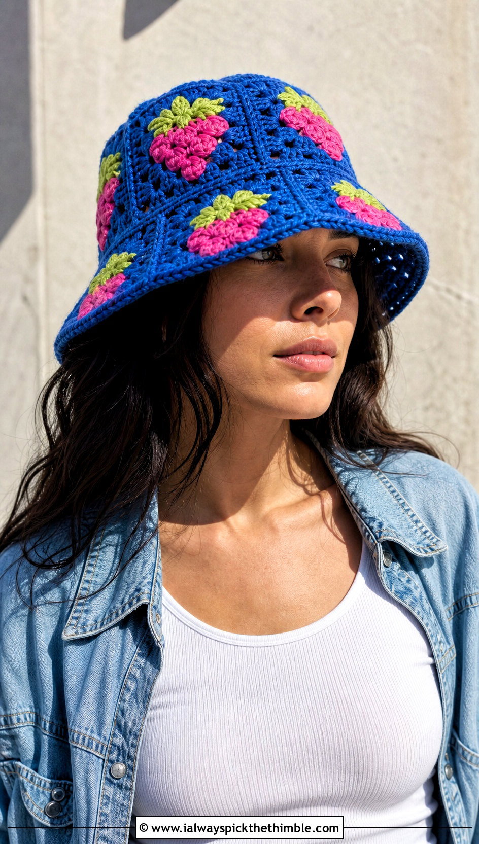 Granny Square Strawberry Shortcake Bucket Hat With Cargo Pants - 20 Strawberry Shortcake Crochet Hat outfit ideas