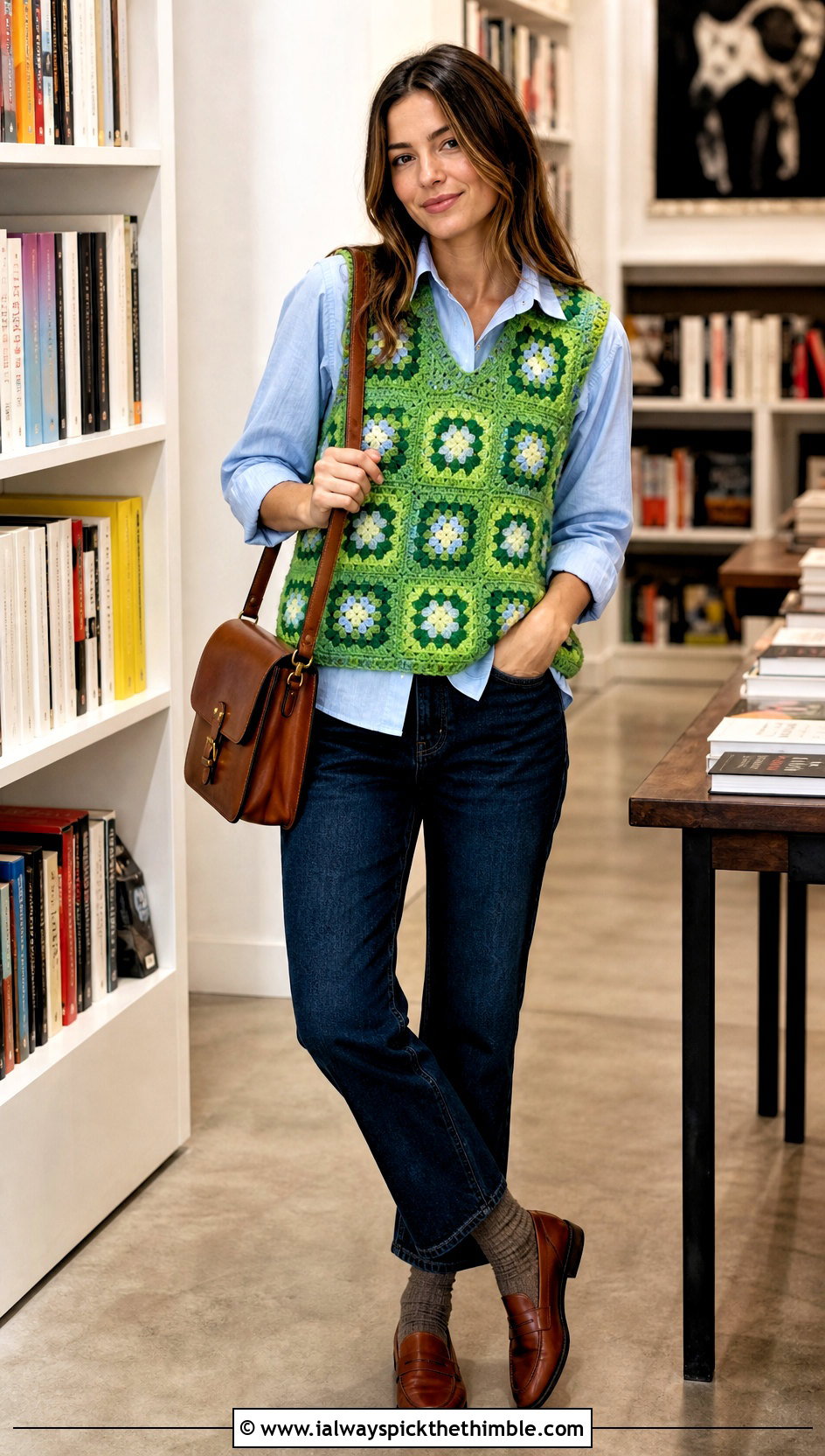 Granny Square Sweater Vest With Button Down Shirt - 25 crochet granny stitch sweater outfit ideas