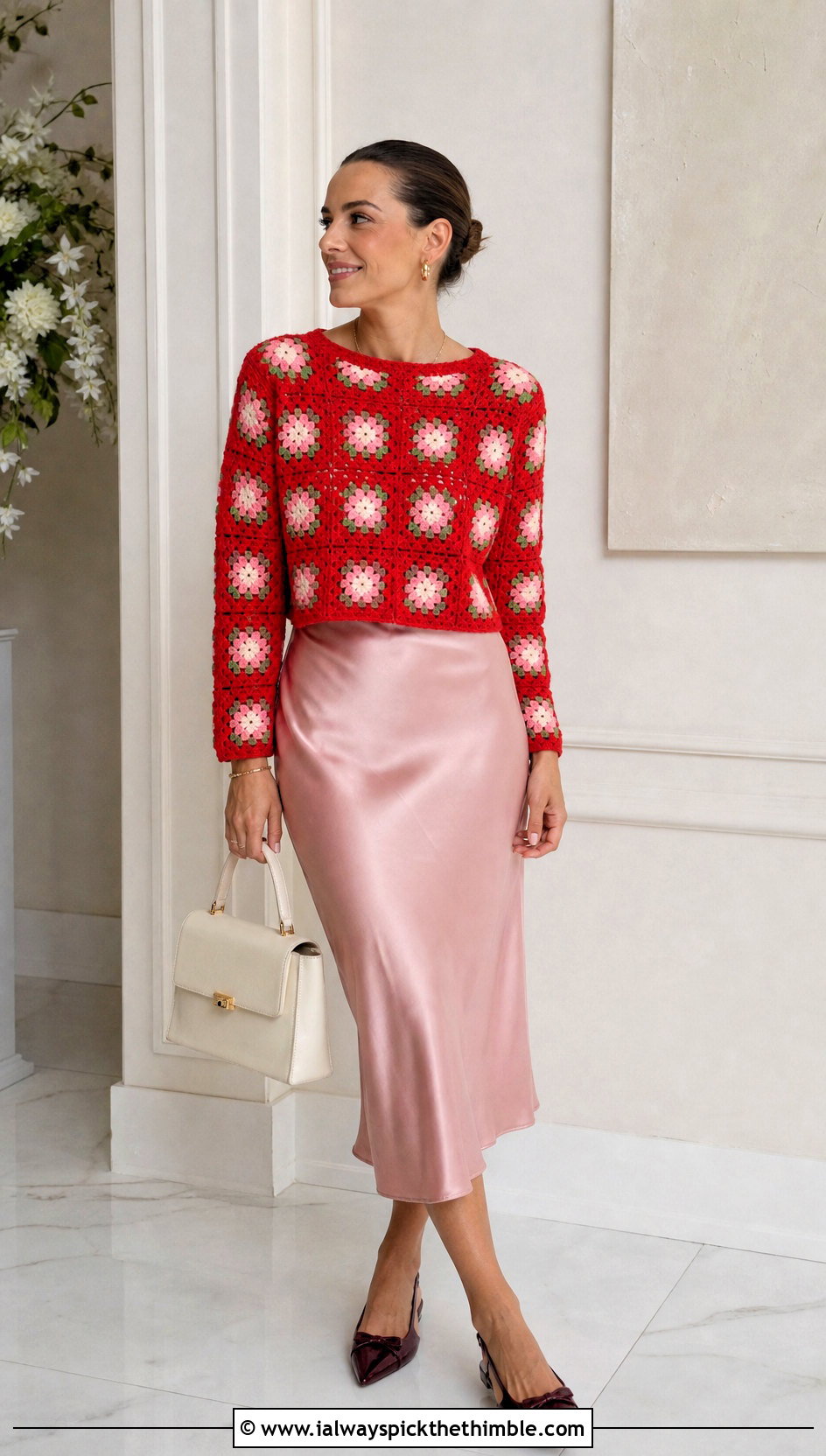 Granny Square Sweater With Satin Midi Skirt - 25 granny square clothing and outfit ideas