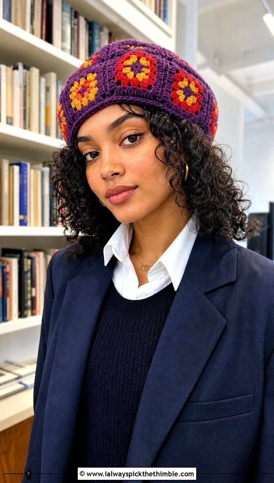 Granny Square Tam With Blazer And Plaid Pants - 25 granny square hats outfit ideas