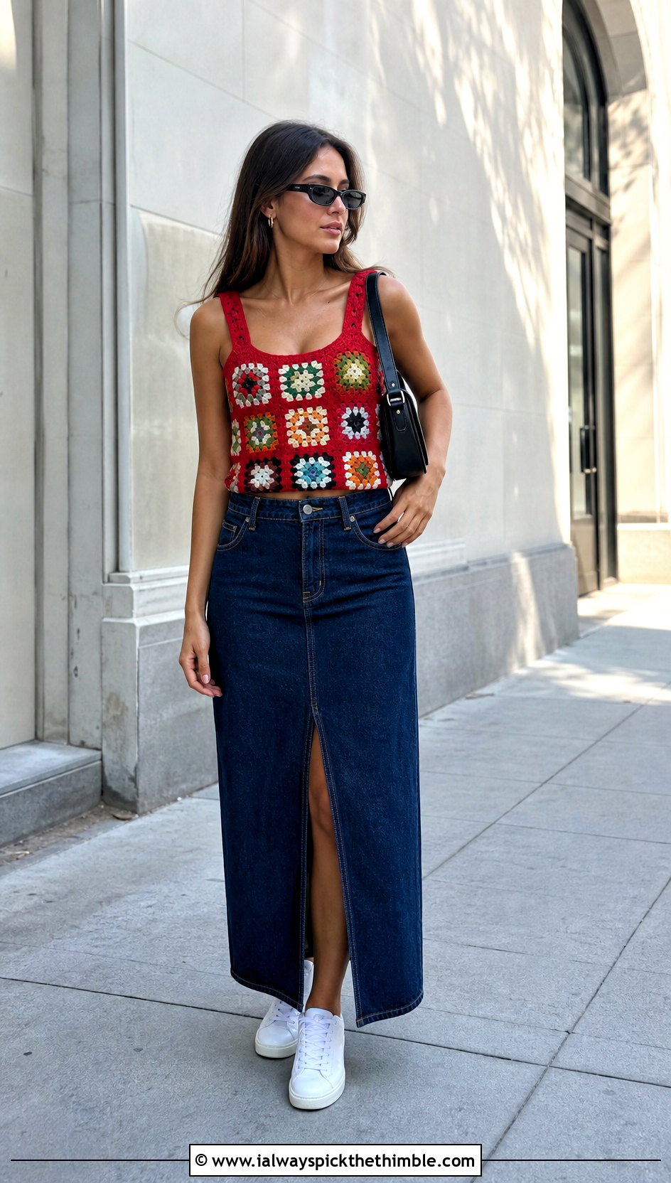 Granny Square Tank Top With Denim Maxi Skirt - 25 granny square crochet clothes and outfit ideas