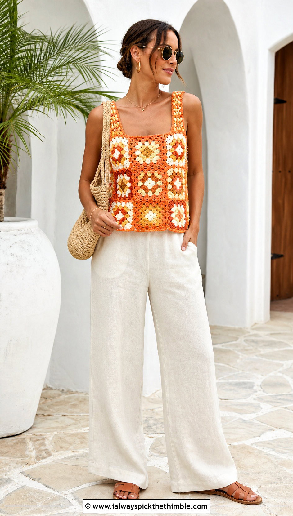 Granny Square Tank Top With Linen Pants - 25 Granny Square Clothing Ideas