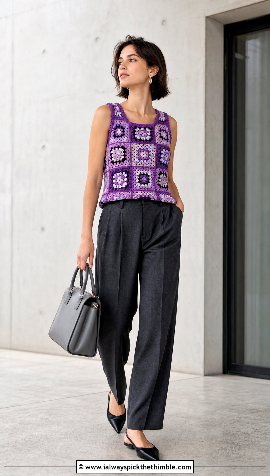 Granny Square Tank Top With Tailored Trousers - 25 granny squares top outfit ideas