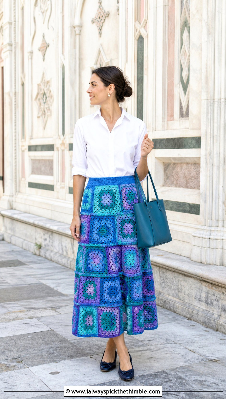 Granny Square Tiered Skirt With Oxford Shirt - 25 granny square skirt outfit ideas