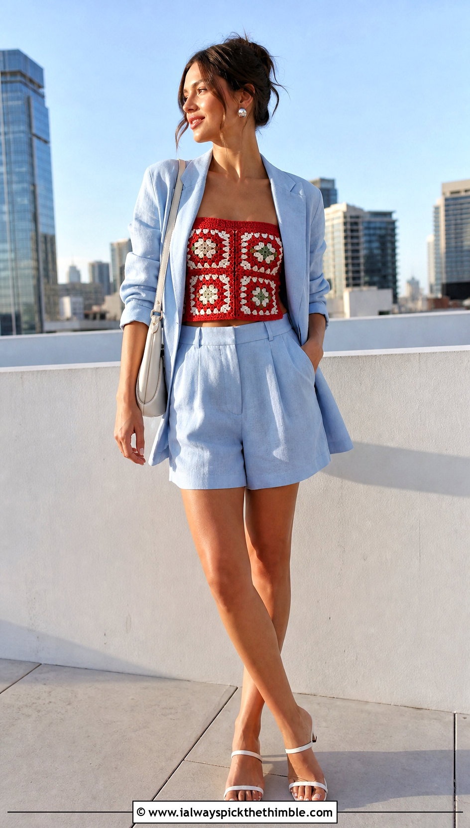 Granny Square Tube Top With Oversized Blazer - 25 granny square summer top outfit ideas