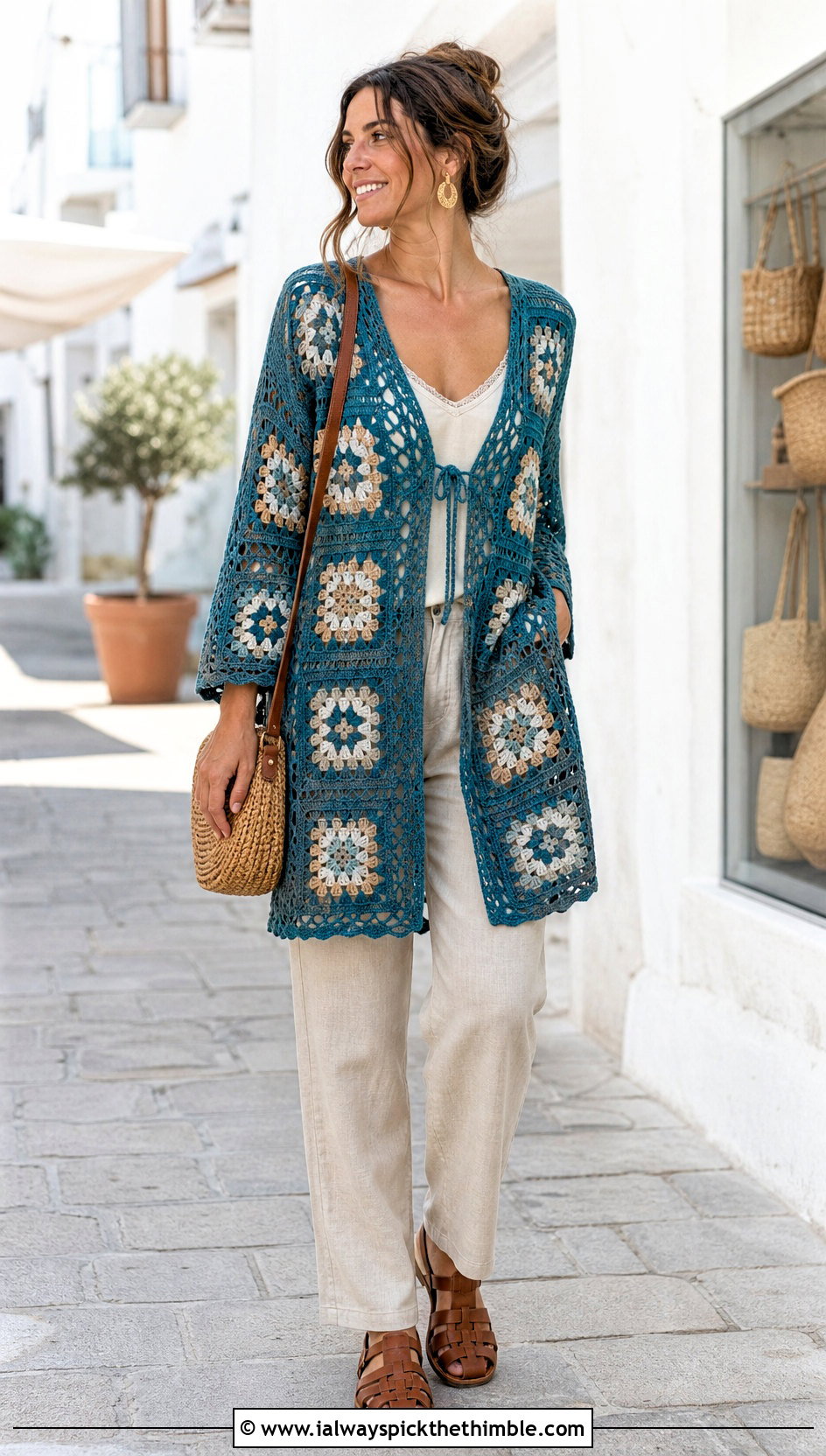 Granny Square Tunic Cover Up With Linen Pants - 25 granny square cover up outfit ideas