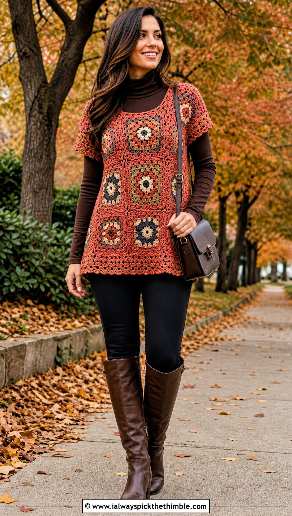 Granny Square Tunic Top With Leggings And Boots - 25 granny squares top outfit ideas