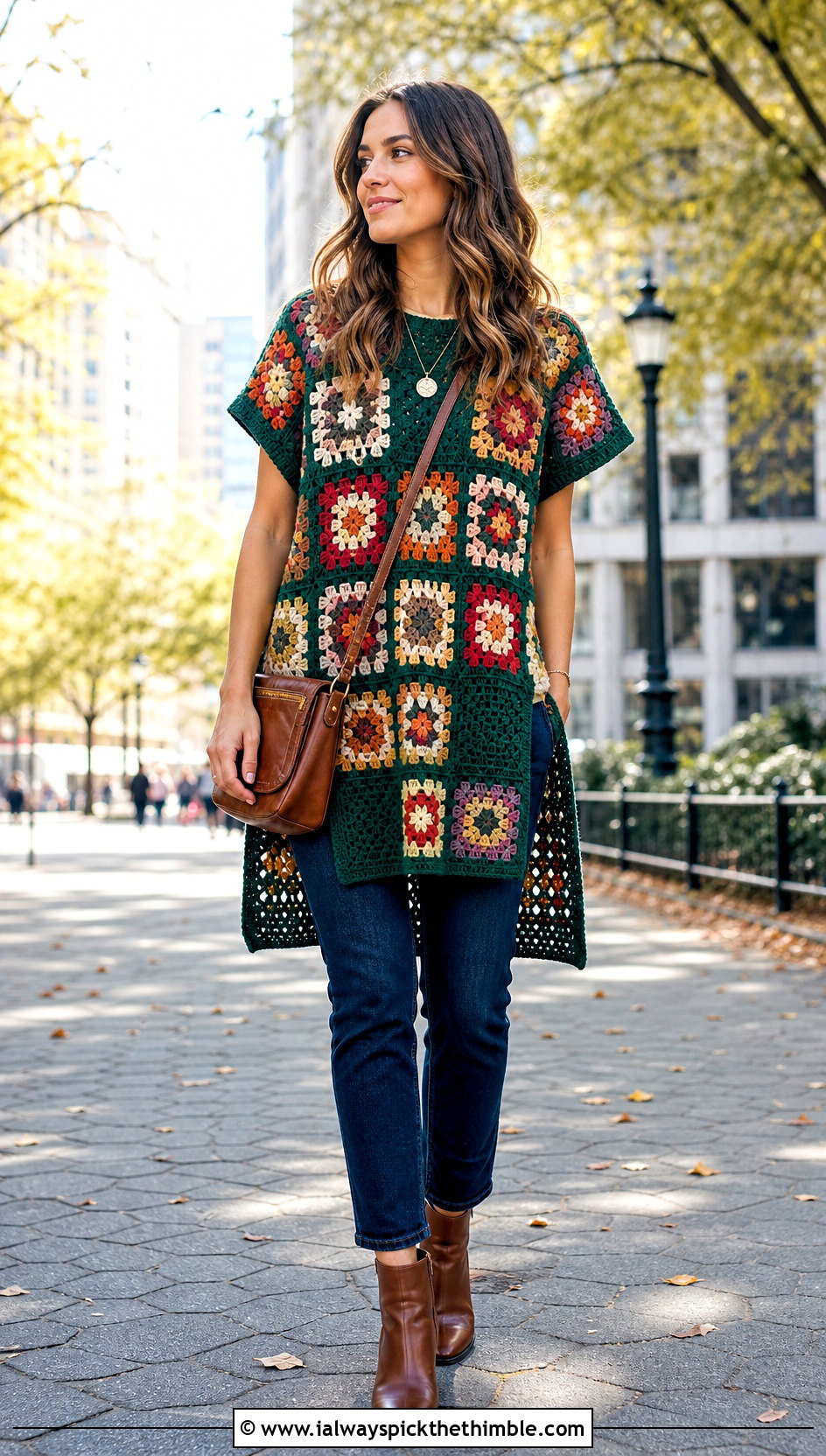 Granny Square Tunic Top With Slim Jeans - 25 granny square tops outfit ideas