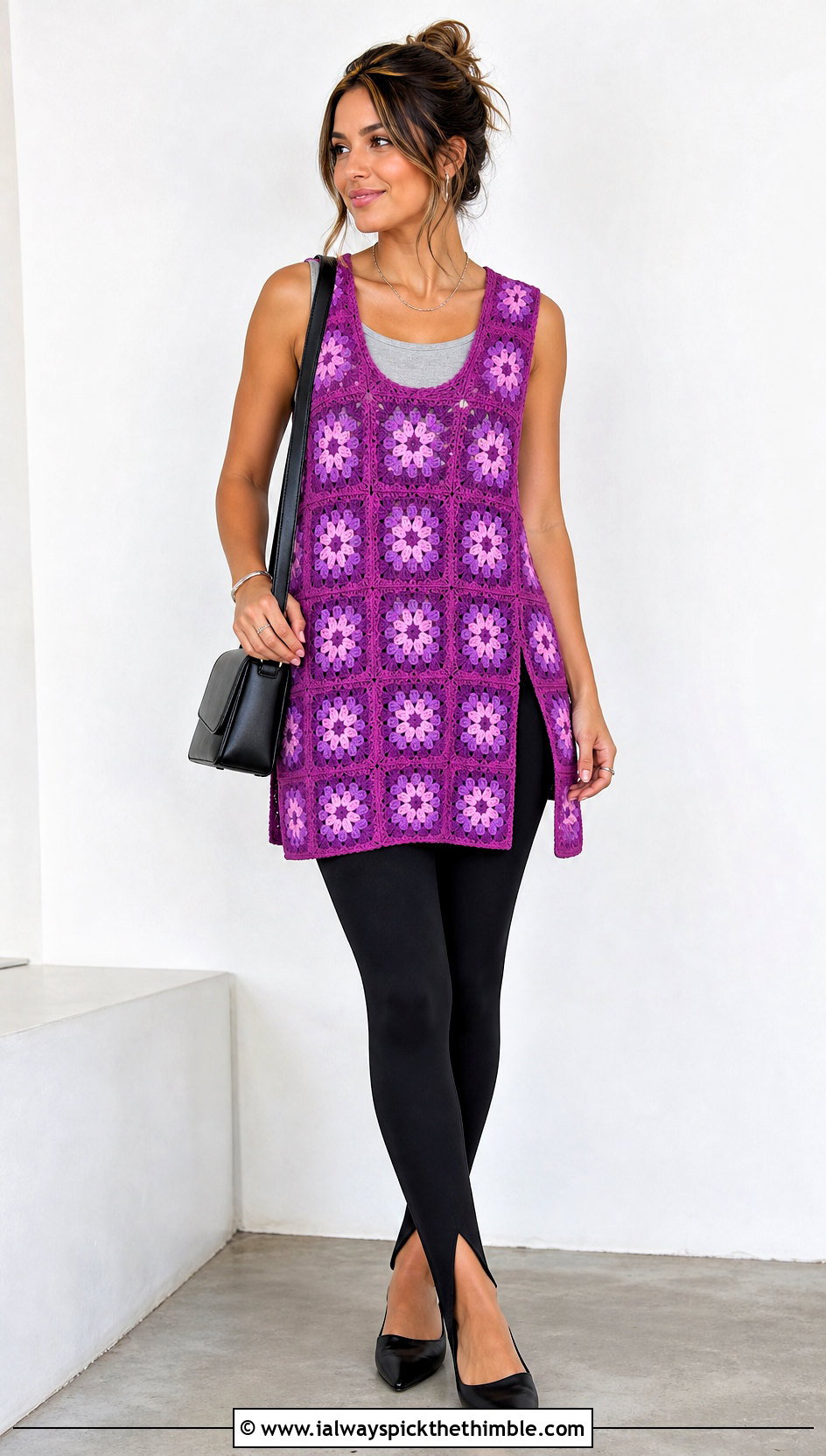Granny Square Tunic Top With Split Hem Leggings - 25 granny square top outfit ideas