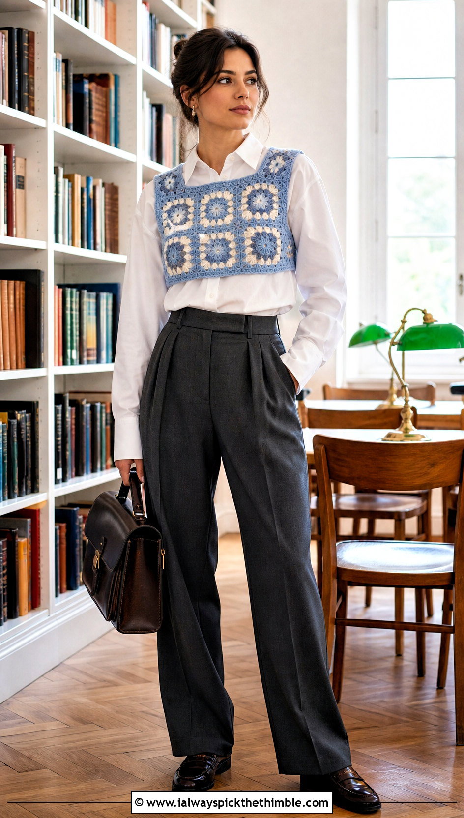 Granny Square Vest Crop Top With Button Down Shirt - 20 granny square crop top outfit ideas