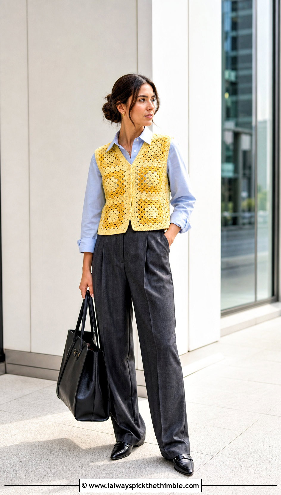 Granny Square Vest With Oxford Shirt And Trousers - 20 granny squares clothes and outfit ideas