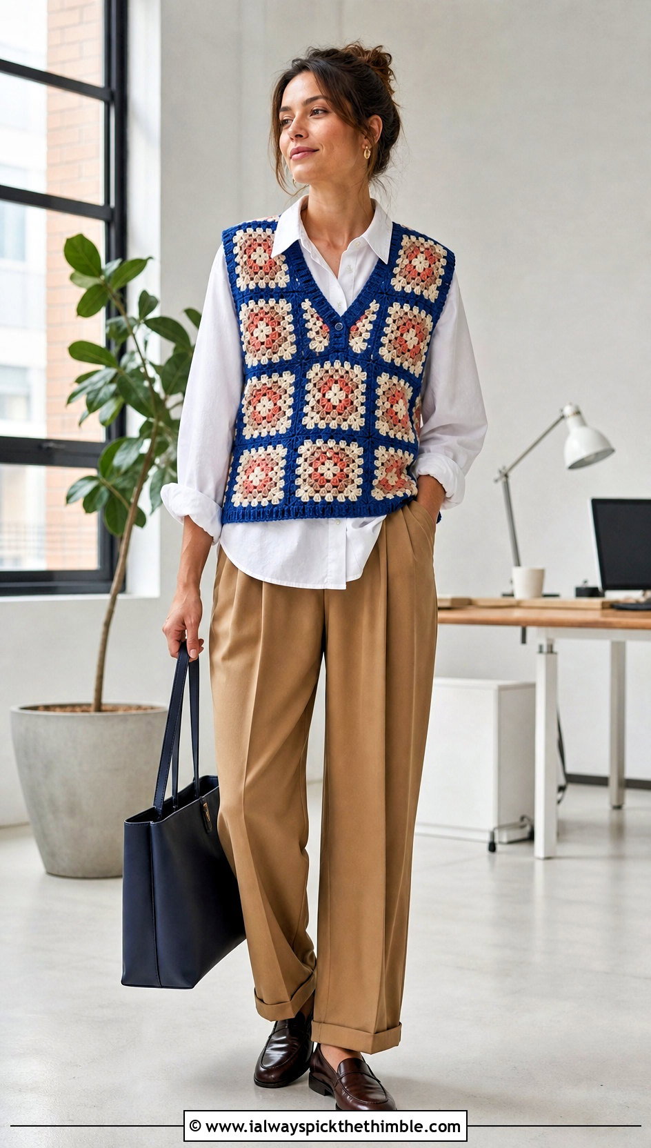 Granny Square Vest With White Shirt And Trousers - 25 boho crochet clothes and outfit ideas