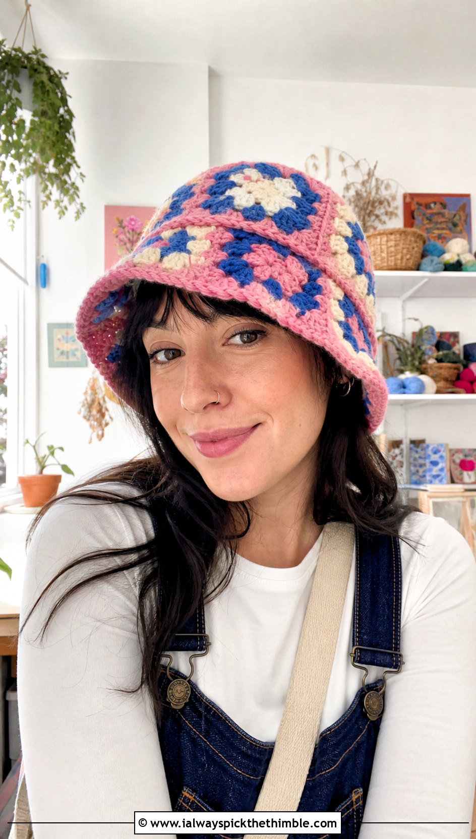 Granny Square Wool Ease Crochet Bucket Hat With Overalls - 20 Wool Ease Crochet Hat outfit ideas