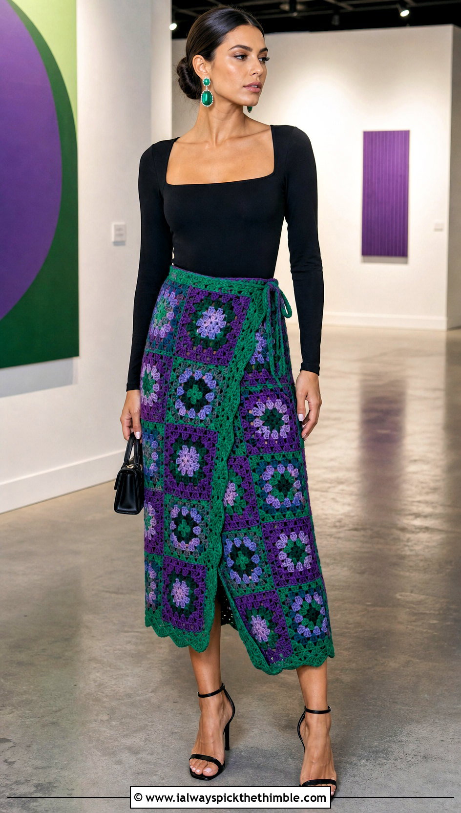 Granny Square Wrap Skirt With Black Bodysuit - 25 granny square skirt outfit ideas