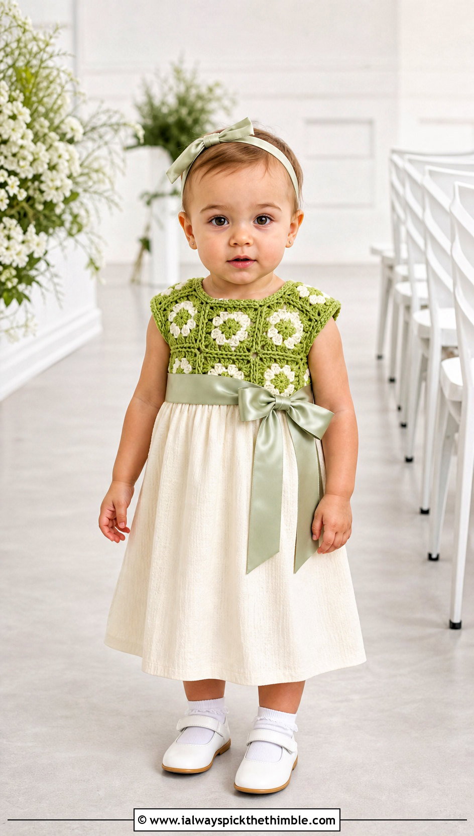 Granny Square Yoke Crochet Baptism Dress With Mary Jane Shoes - 15 crochet baptism dress outfit ideas