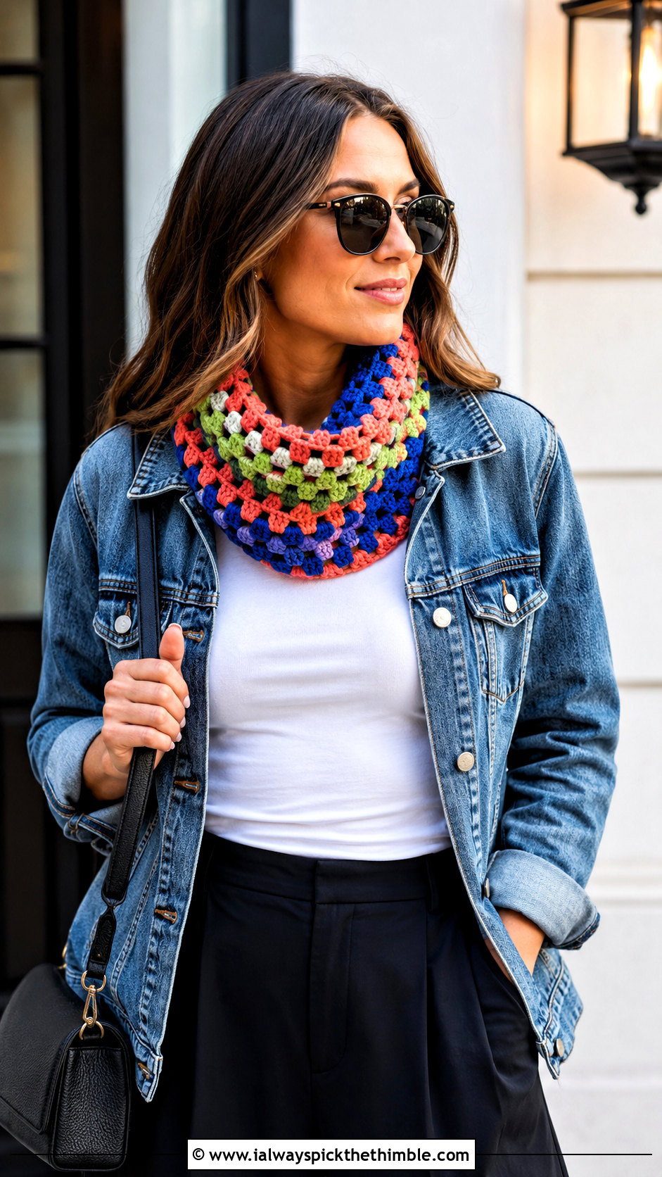 Granny Stitch 1 Skein Crochet Cowl With Denim Jacket - 15 1 Skein Crochet Cowl outfit ideas