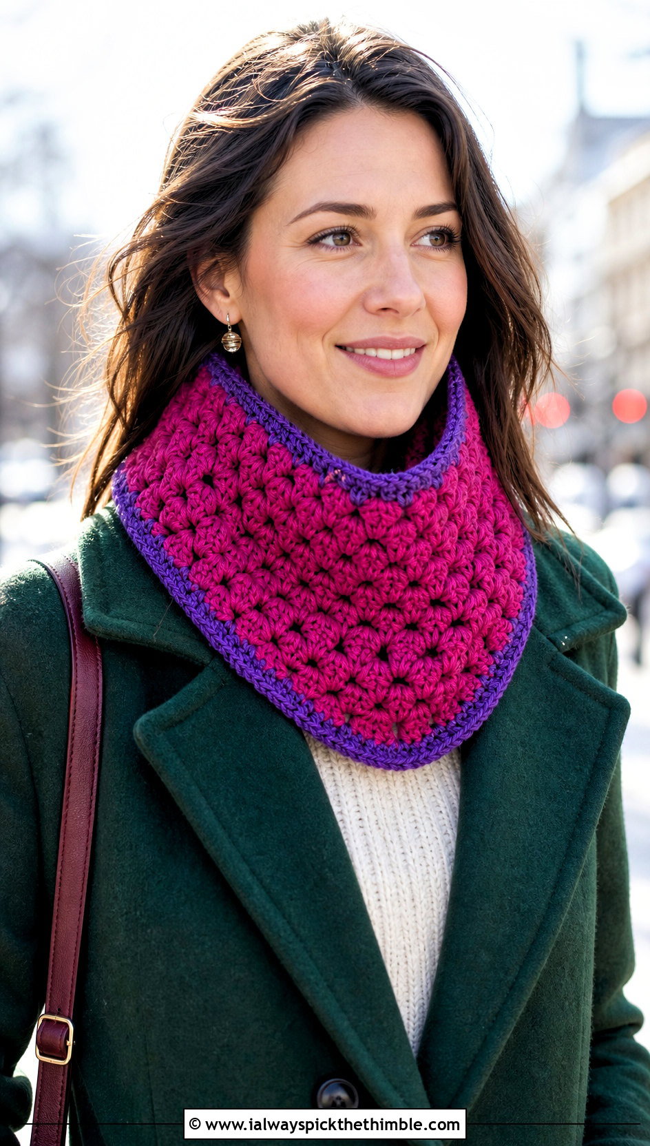 Granny Stitch Cowl Scarf With Winter Coat - 20 crochet granny stitch scarf outfit ideas