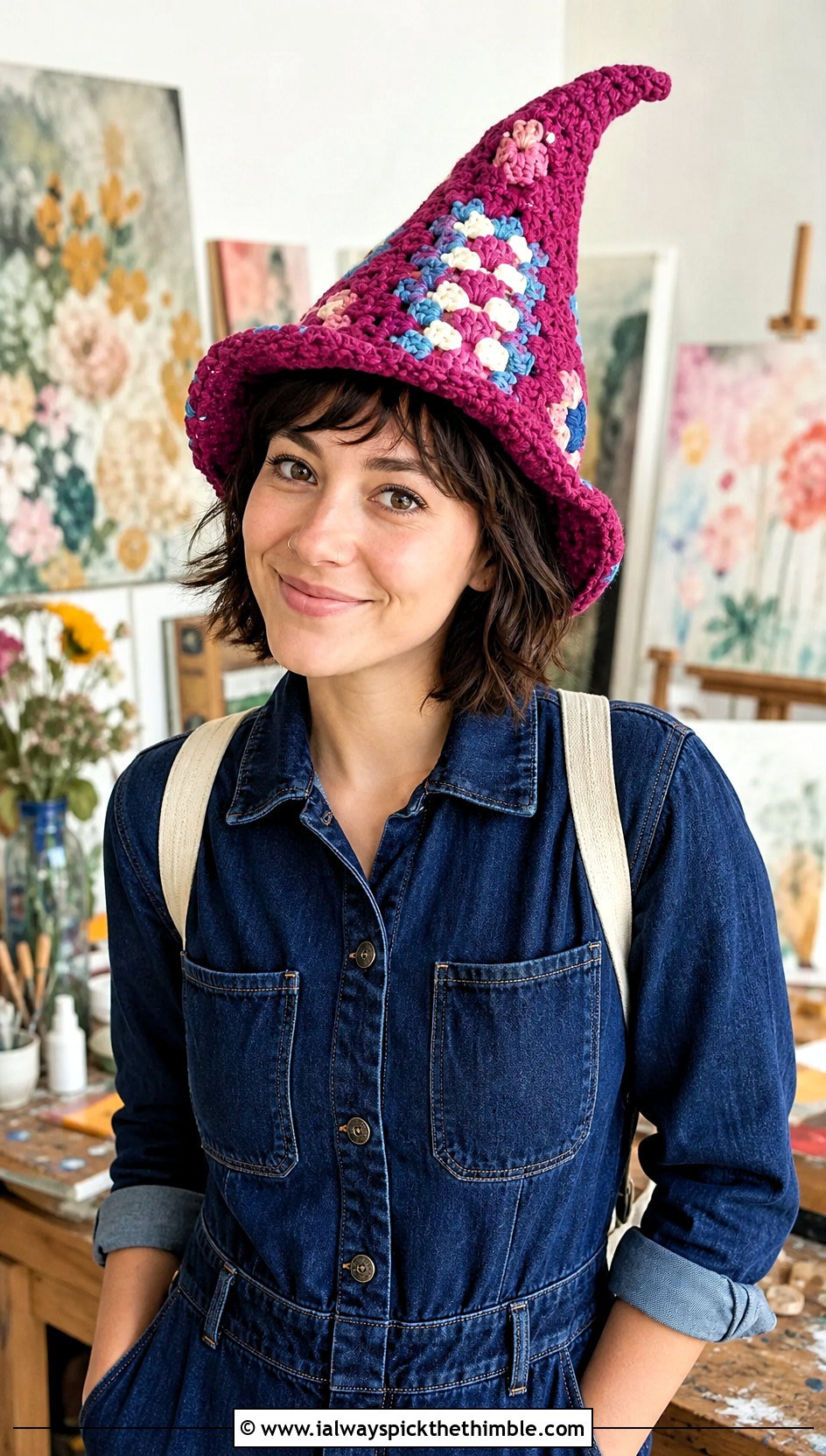 Granny Stitch Crochet Elphaba Hat With Denim Jumpsuit - 20 Crochet Elphaba Hat outfit ideas