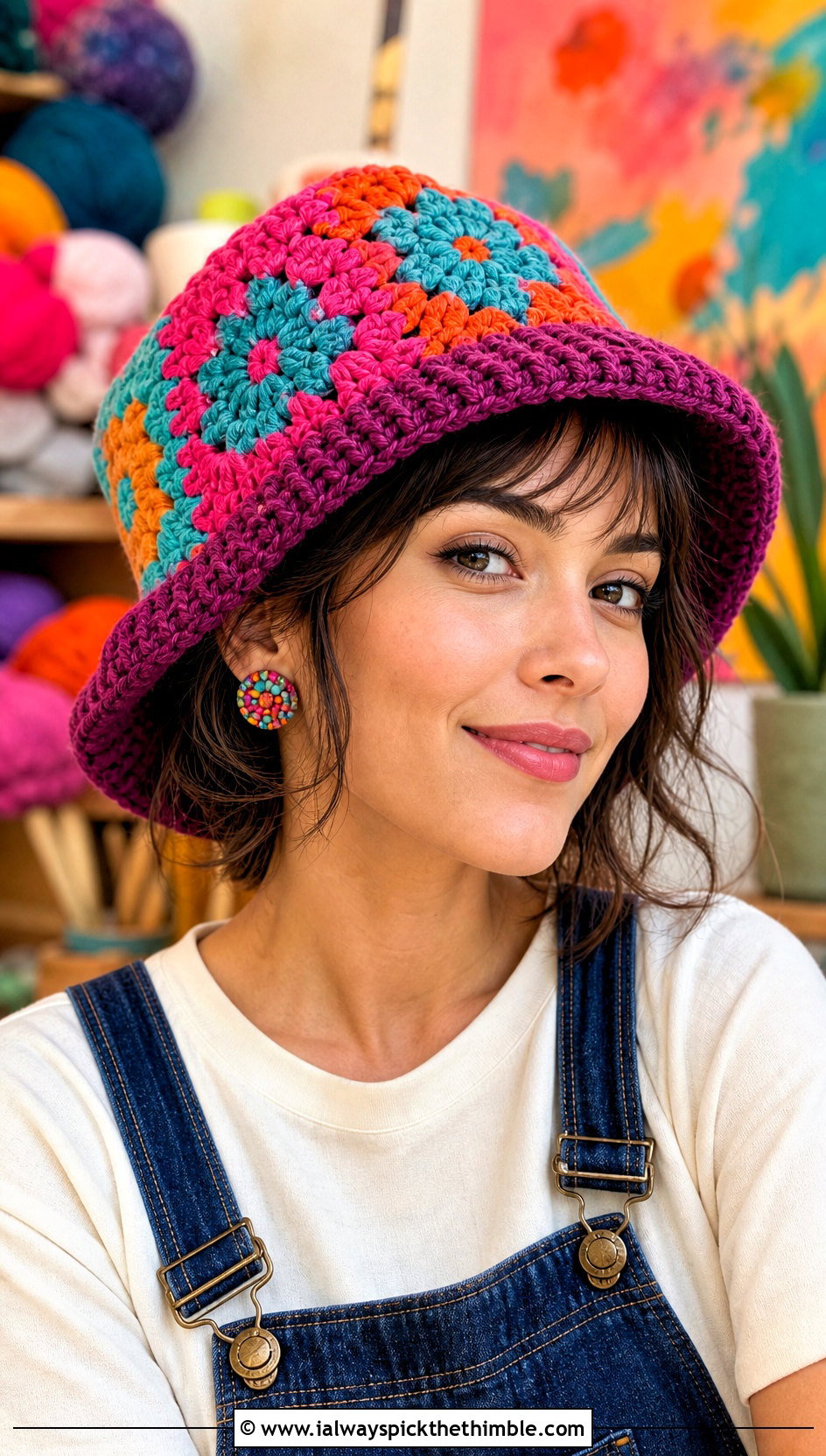 Granny Stitch Crochet Luffy Hat With Denim Overalls - 25 crochet luffy hat outfit ideas