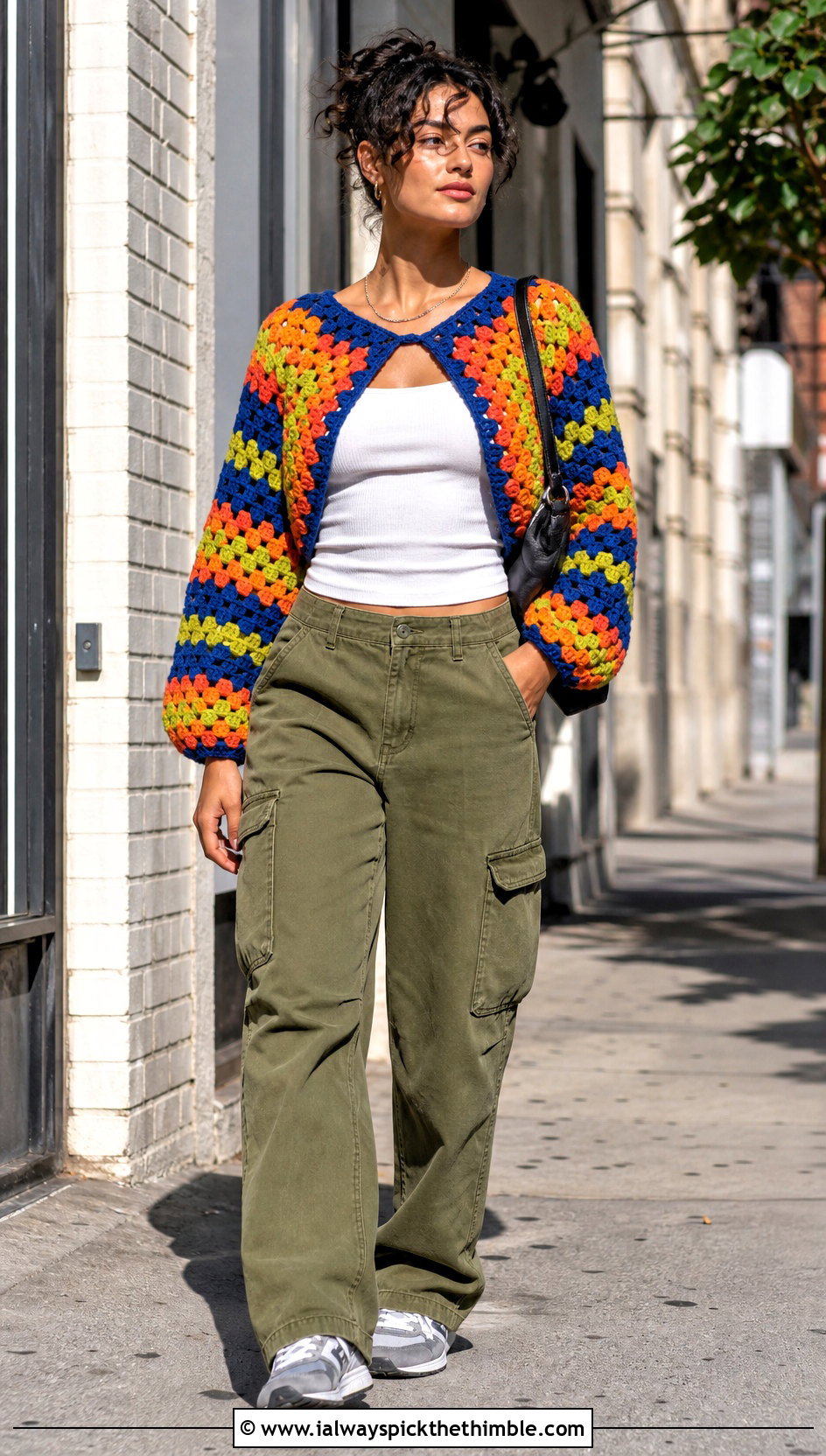 Granny Stitch Crochet Raglan Sweater With Cargo Pants - 25 crochet raglan sweater outfit ideas