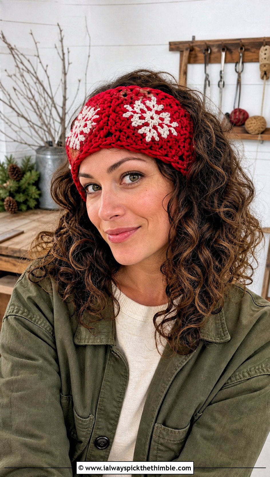 Granny Stitch Crochet Snowflake Headband With Chore Jacket - 20 Crochet Snowflake Headband outfit ideas