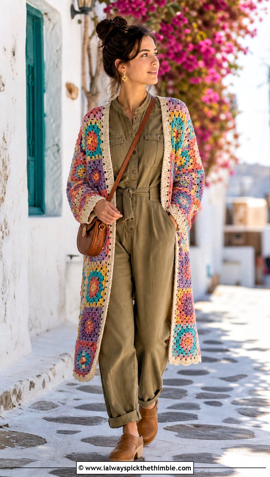 Granny Stitch Dream Catcher Cardigan With Utility Jumpsuit - 20 dream catcher crochet cardigan outfit ideas