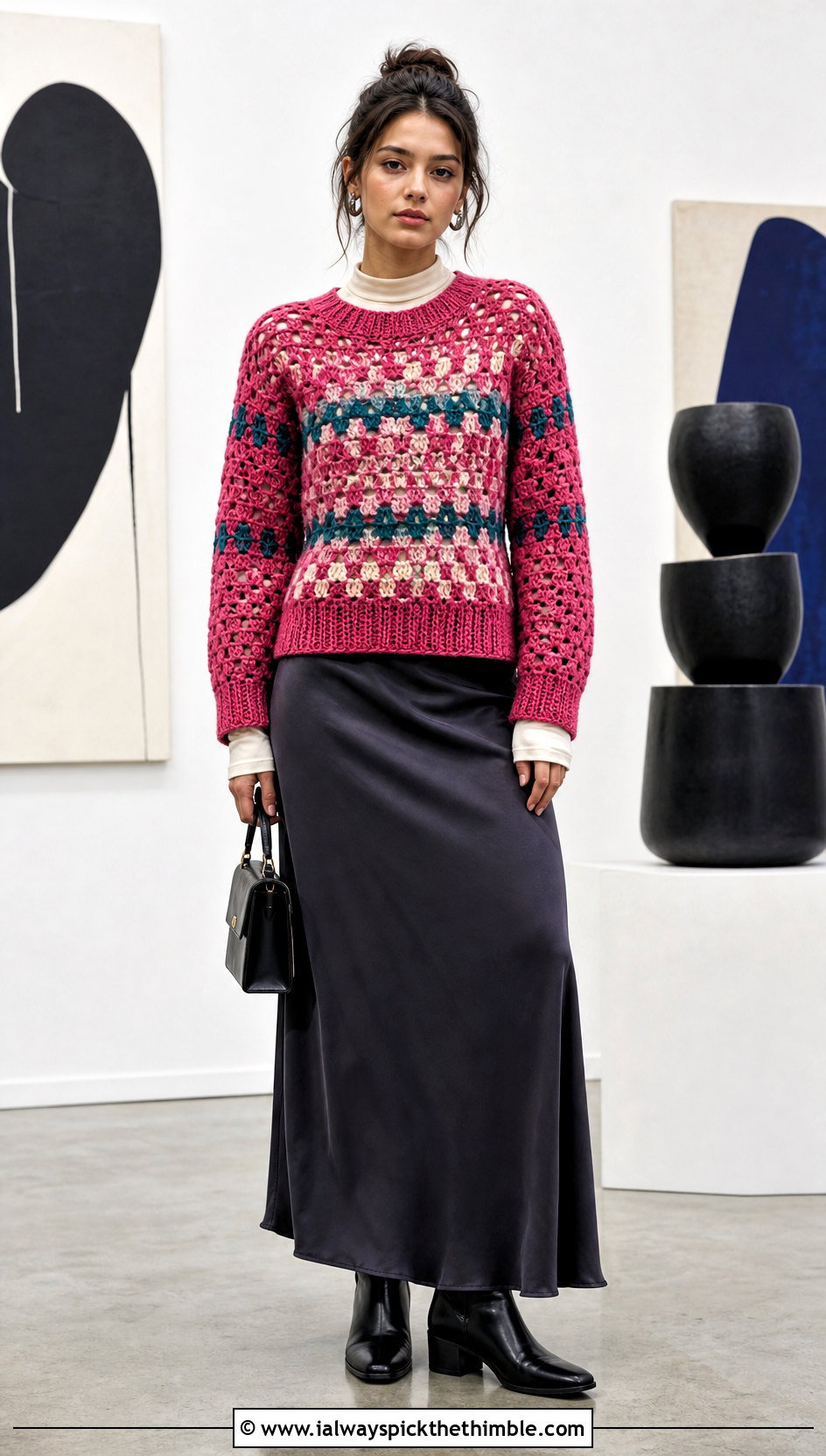 Granny Stitch Fair Isle Crochet Sweater With Slip Skirt - 20 fair isle crochet sweater outfit ideas