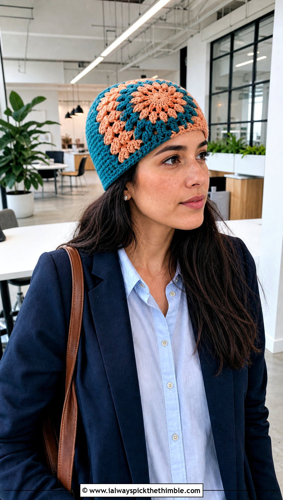 Granny Stitch Mandala Crochet Beanie With Blazer - 20 Mandala Crochet Beanie outfit ideas