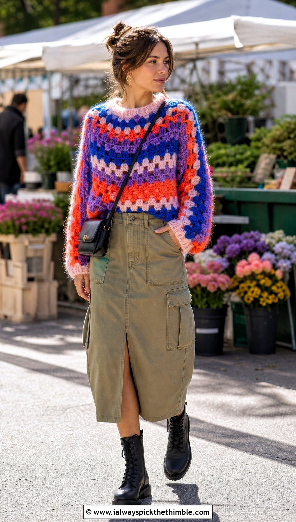 Granny Stitch Mohair Crochet Sweater With Utility Skirt - 25 mohair crochet sweater outfit ideas