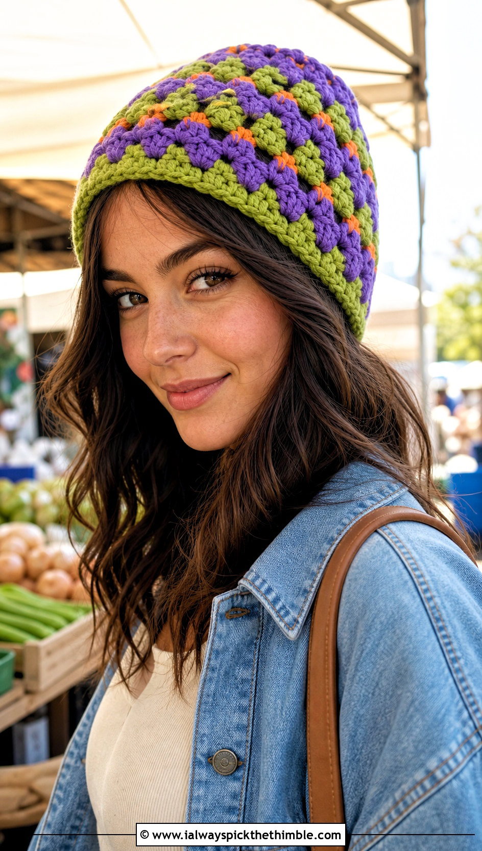 Granny Stitch Softee Chunky Crochet Beanie With Denim Jacket - 15 Softee Chunky Crochet Hat outfit ideas