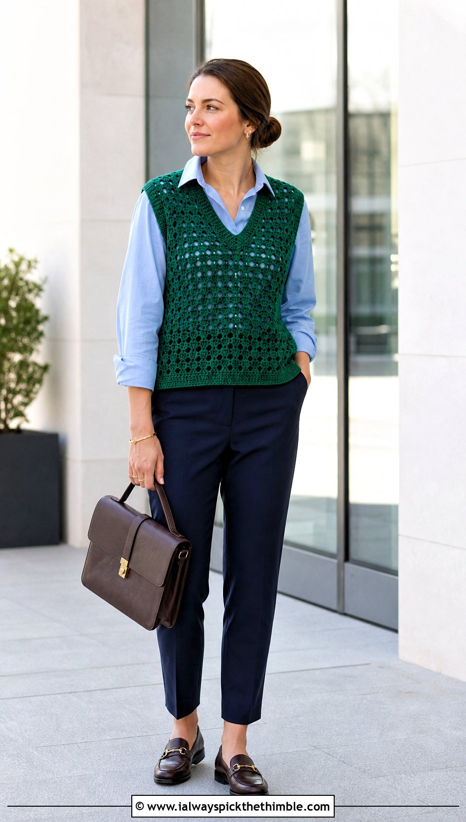 Granny Stitch Vest Top With Poplin Shirt - 25 crochet granny stitch top outfit ideas