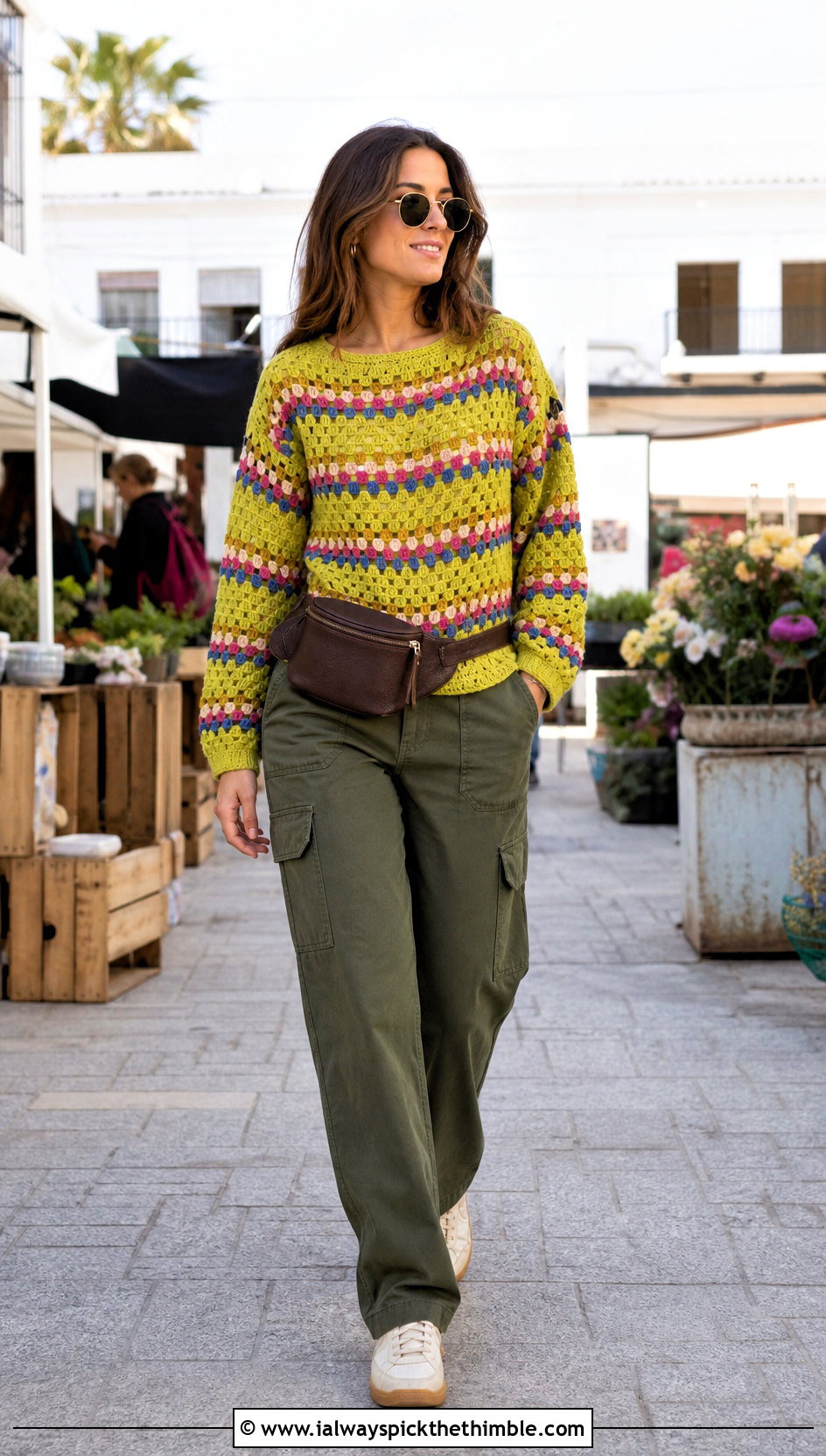 Granny Stripe Azel Crochet Pullover With Cargo Pants - 20 azel crochet pullover outfit ideas