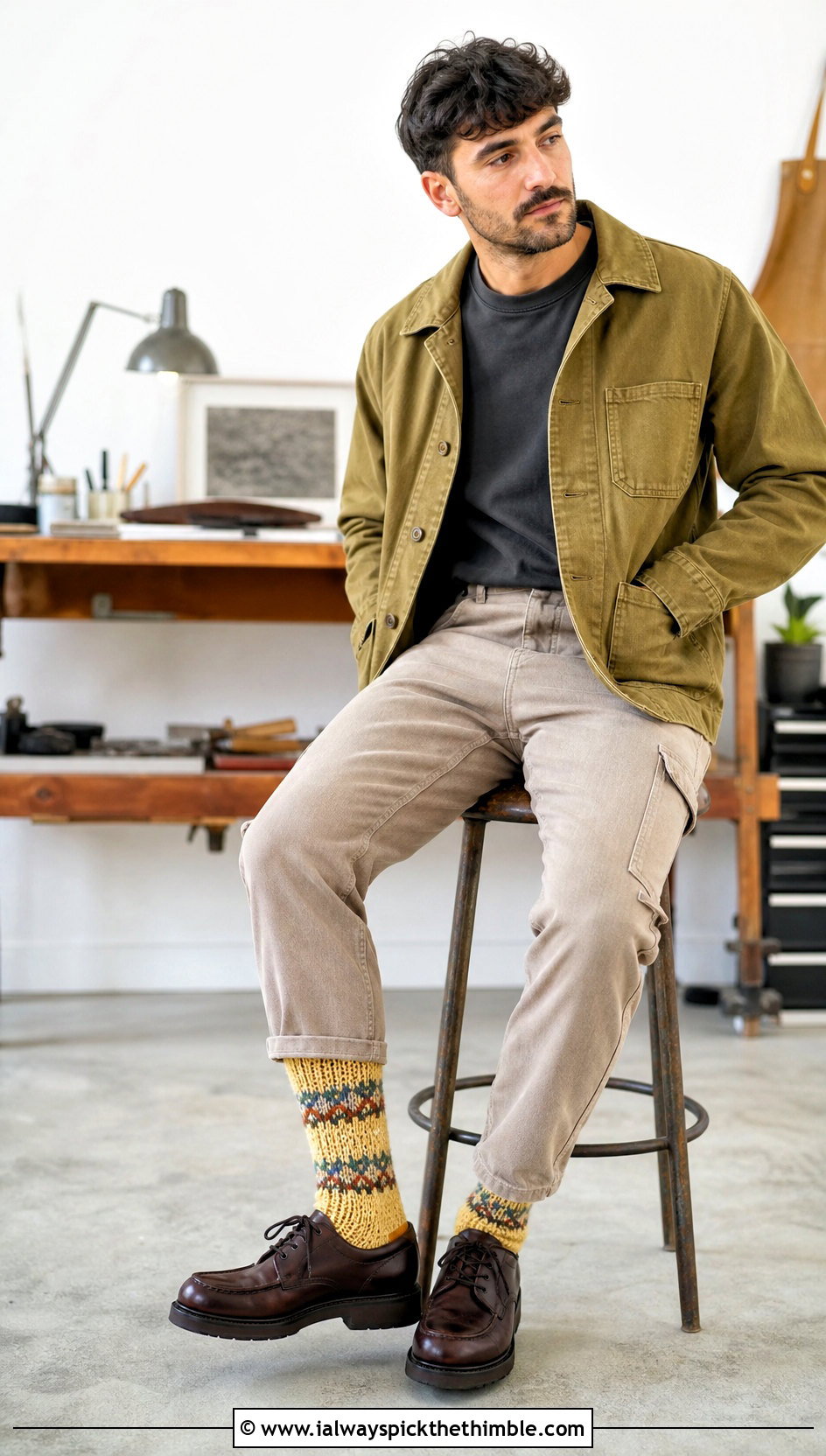 Granny Stripe Crochet Crew Socks With Carpenter Pants - 20 Mens Crochet Socks outfit ideas