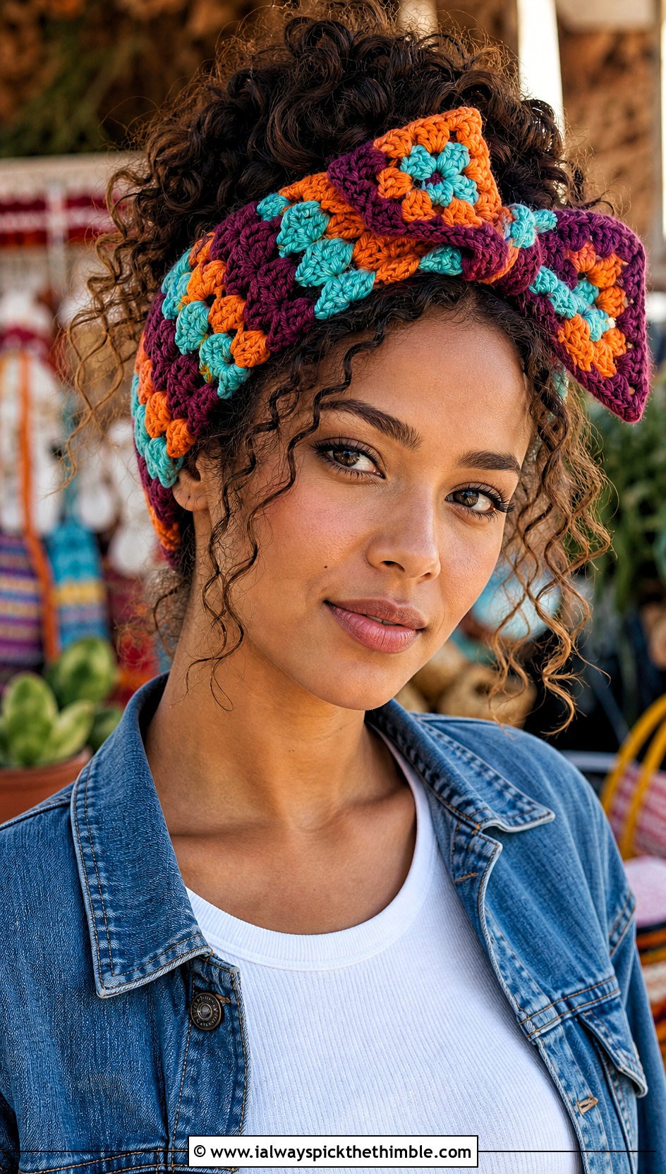 Granny Stripe Crochet Headband With Bow And Denim Jacket - 20 crochet headband with bow outfit ideas