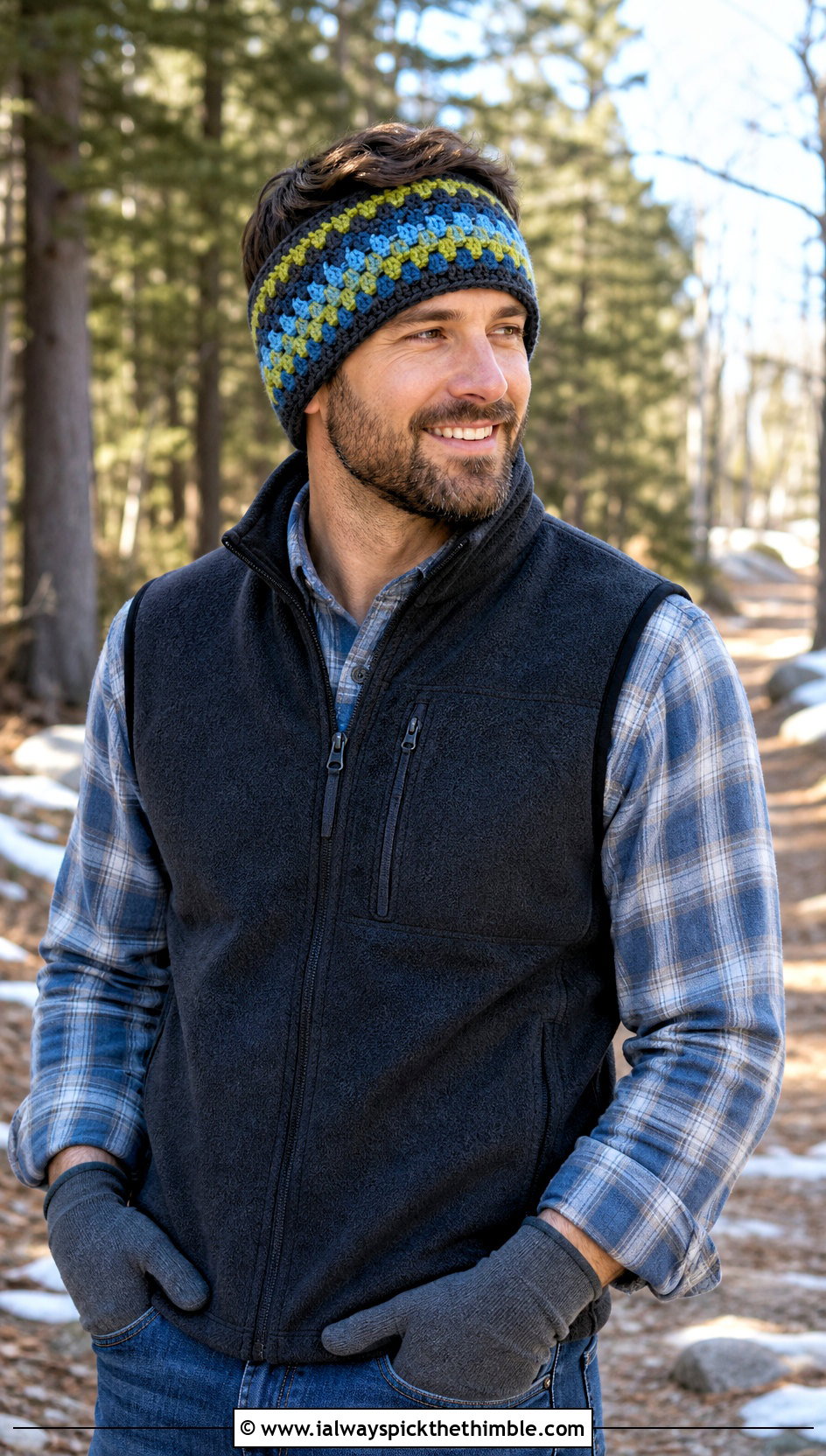 Granny Stripe Crochet Mens Ear Warmer With Fleece Vest - 20 Crochet Mens Ear Warmer outfit ideas