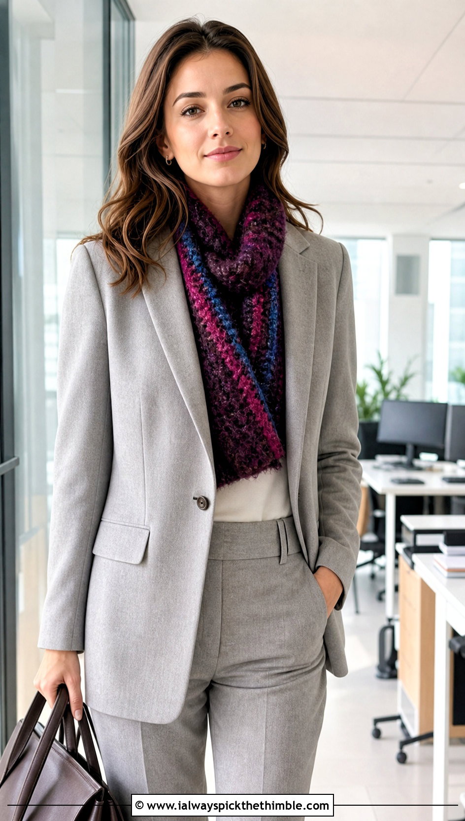 Granny Stripe Crochet Mohair Scarf With Blazer - 20 crochet mohair scarf outfit ideas