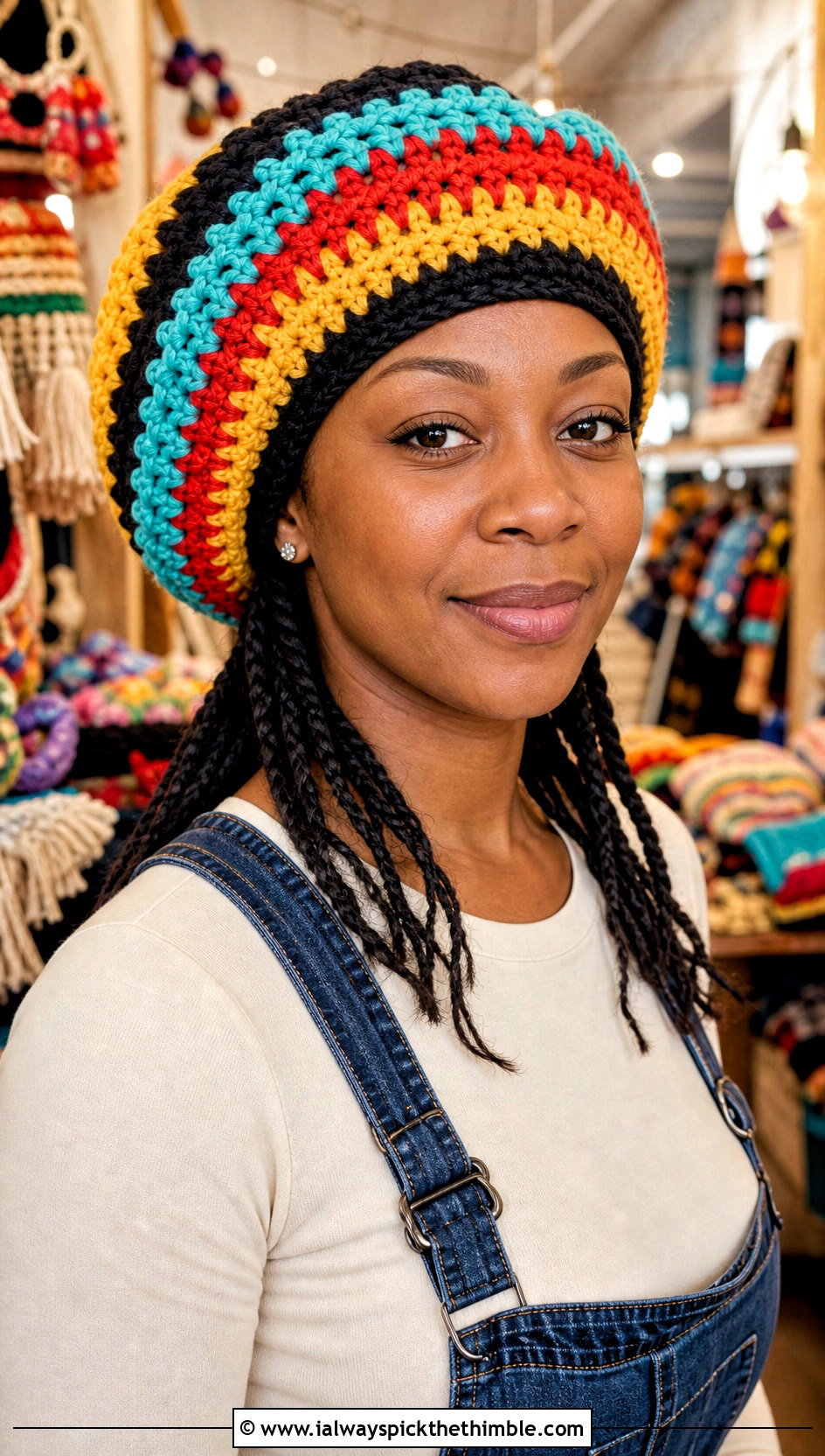 Granny Stripe Crochet Rasta Tam Hat With Overalls - 20 crochet rasta tam hat outfit ideas